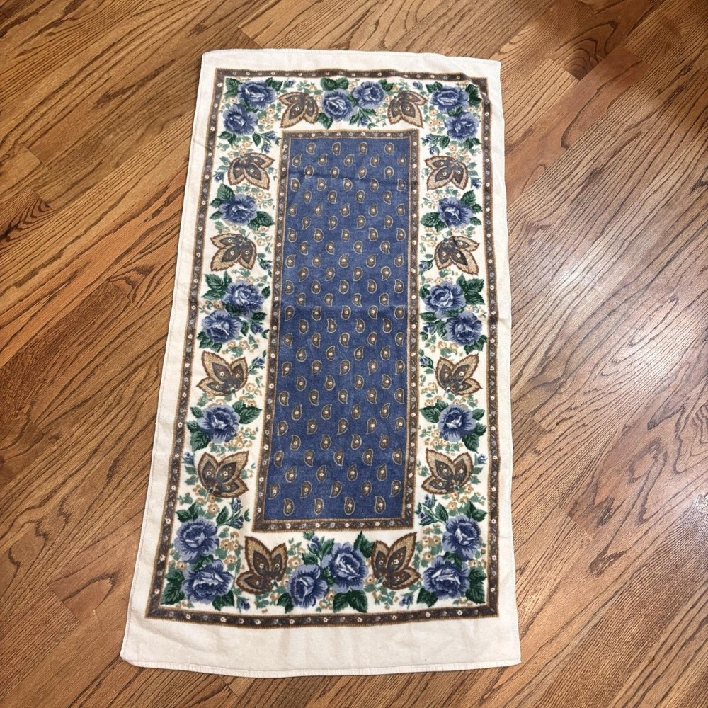 Vintage Fieldcrest‎ Bath Towel Blue Floral Paisley Cottage Cottagecore Cotton